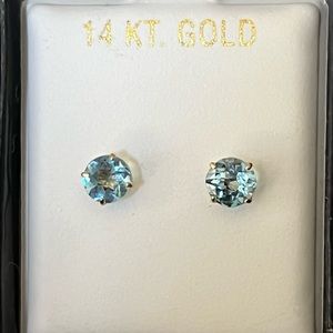 Solid 14k Yellow Gold Genuine Blue Topaz Earrings